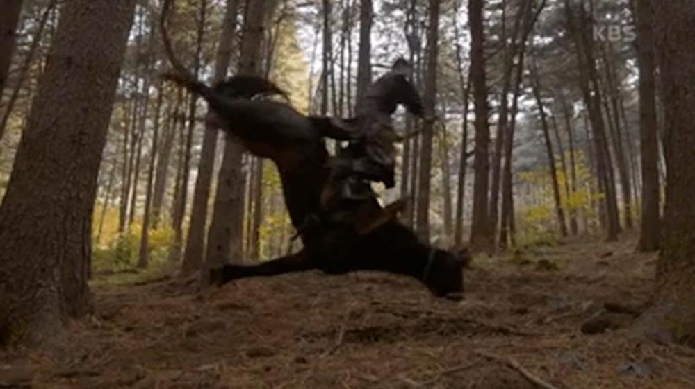 A still from the video of the sickening stunt, in which the horse’s legs were pulled from behind.