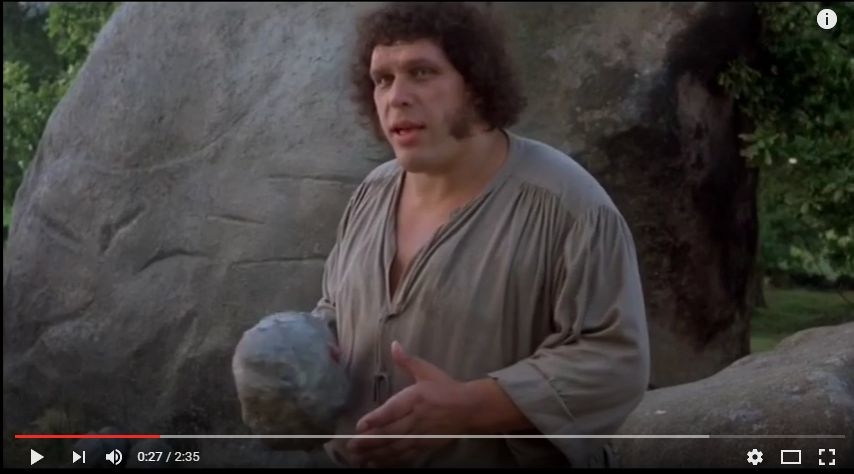 The Princess Bride featured a potpourri of Hollywood notables such as Mandy Patinkin, Billy Crystal and wrestler Andre the Giant, pictured here. © YouTube