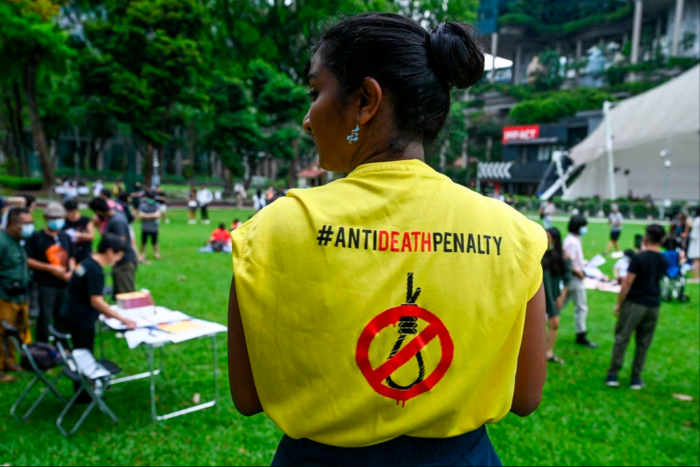 File photo: Activists protest against the death penalty in Singapore in April. AFPpix