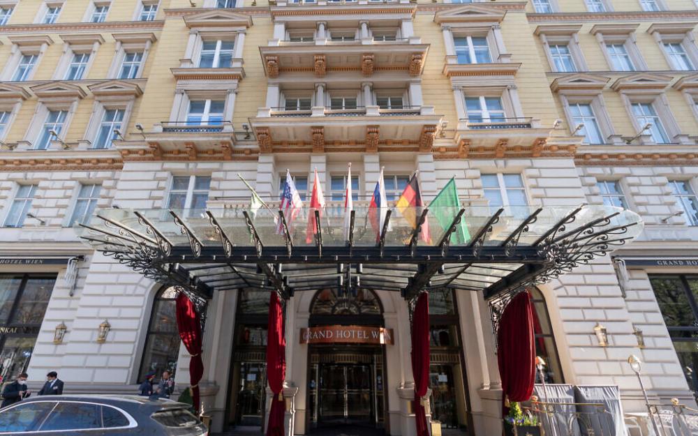 Exterior view of the ‘Grand Hotel Wien’ in Vienna, Austria, April 9, 2021 where closed-door nuclear talks with Iran take place.