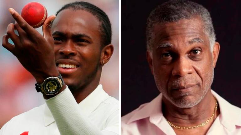 Jofra Archer (left) and Michael Holding.