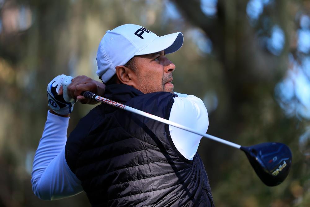 Arjun Atwal of India plays his shot from the 13th tee during the during the first round of the AT&amp;T Pebble Beach Pro-Am at Spyglass Hill Golf Course on February 06, 2020 in Pebble Beach, California. (Photo by Sean M. Haffey/Getty Images)