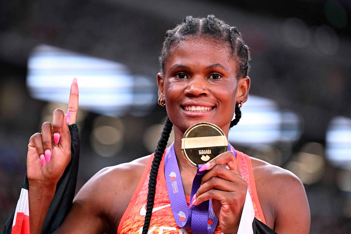 Gold medallist Kenya’s athlete Lilian Odira celebrates after winning the women’s 800m final during the World Athletics Championships in Tokyo on September 21, 2025. - Kirill KUDRYAVTSEV / AFP