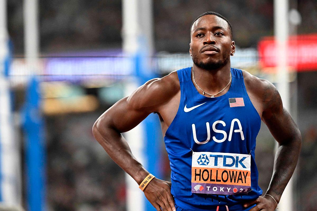 US’ Grant Holloway reacts after competing in the men’s 110m hurdles semi-final during the World Athletics Championships in Tokyo on September 16, 2025. - Jewel SAMAD / AFP