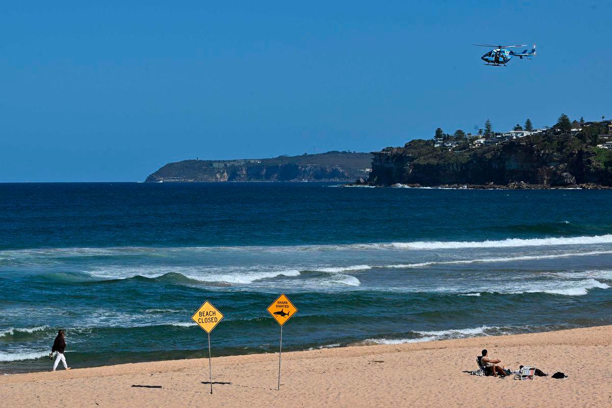 A helicopter scans the ocean as northern Sydney beaches are closed following a suspected shark attack at Long Reef Beach on September 6, 2025. A suspected “large shark” mauled a surfer to death in a rare fatal attack off a Sydney beach on September 6, Australian police and rescuers said, leading to a string of beach closures.