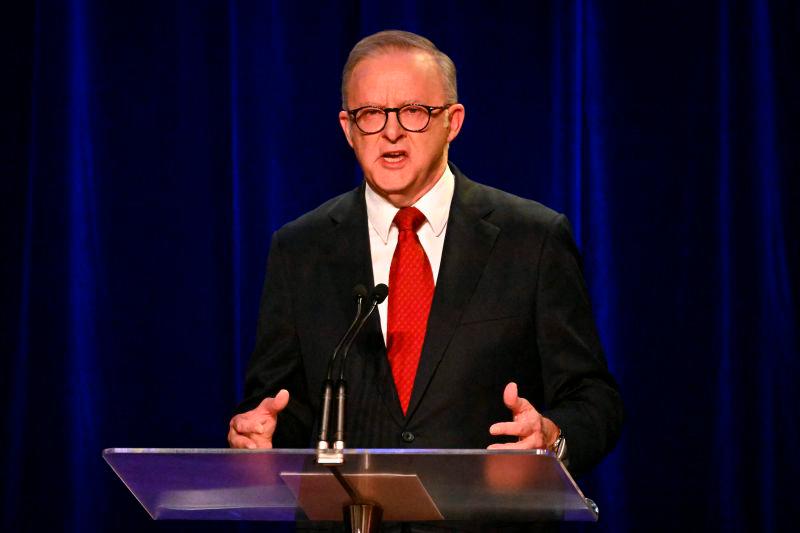 Australia’s Prime Minister Anthony Albanese speaks after winning the general election at the Labor Party election night event in Sydney on May 3, 2025. AFPpix