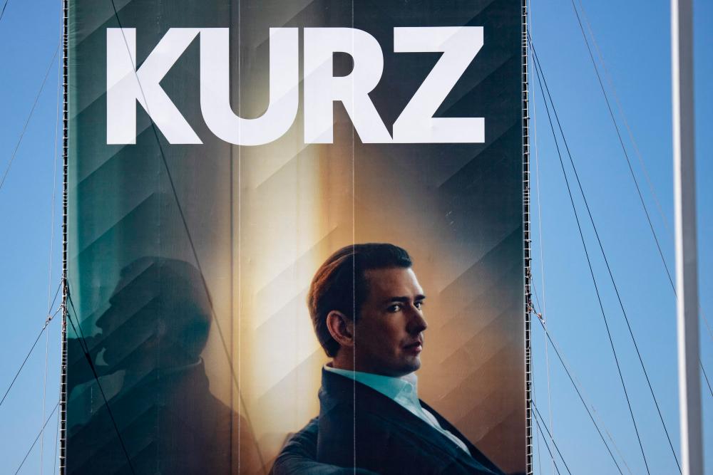 A huge poster advertising a film called “Kurz - The Film” about the former Chancellor of Austria Sebastian Kurz covers a scaffolding next to the city highway in Vienna on September 7, 2023. AFPPIX