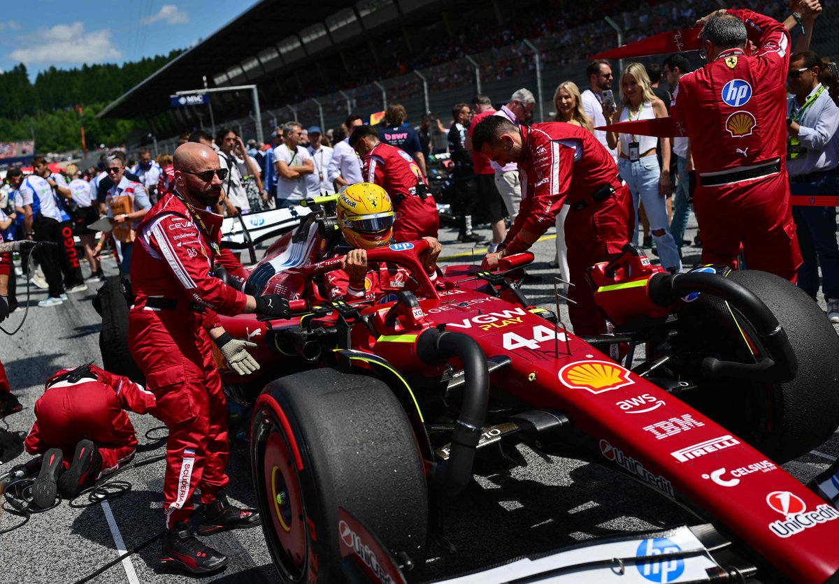 Ferrari’ British driver Lewis Hamilton prepares for the start of the Formula One Austrian Grand Prix at the Red Bull Ring race track in Spielberg, Austria, on June 29, 2025. - AFP