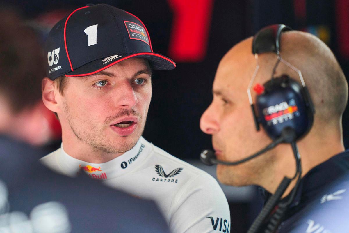 Red Bull Racing’s Dutch driver Max Verstappen (L) speaks with a team member in the garage near pit lane during the second practice session for the 2025 Formula 1 Grand Prix du Canada at Circuit Gilles-Villeneuve in Montreal, Canada, on June 13, 2025. AFPpix