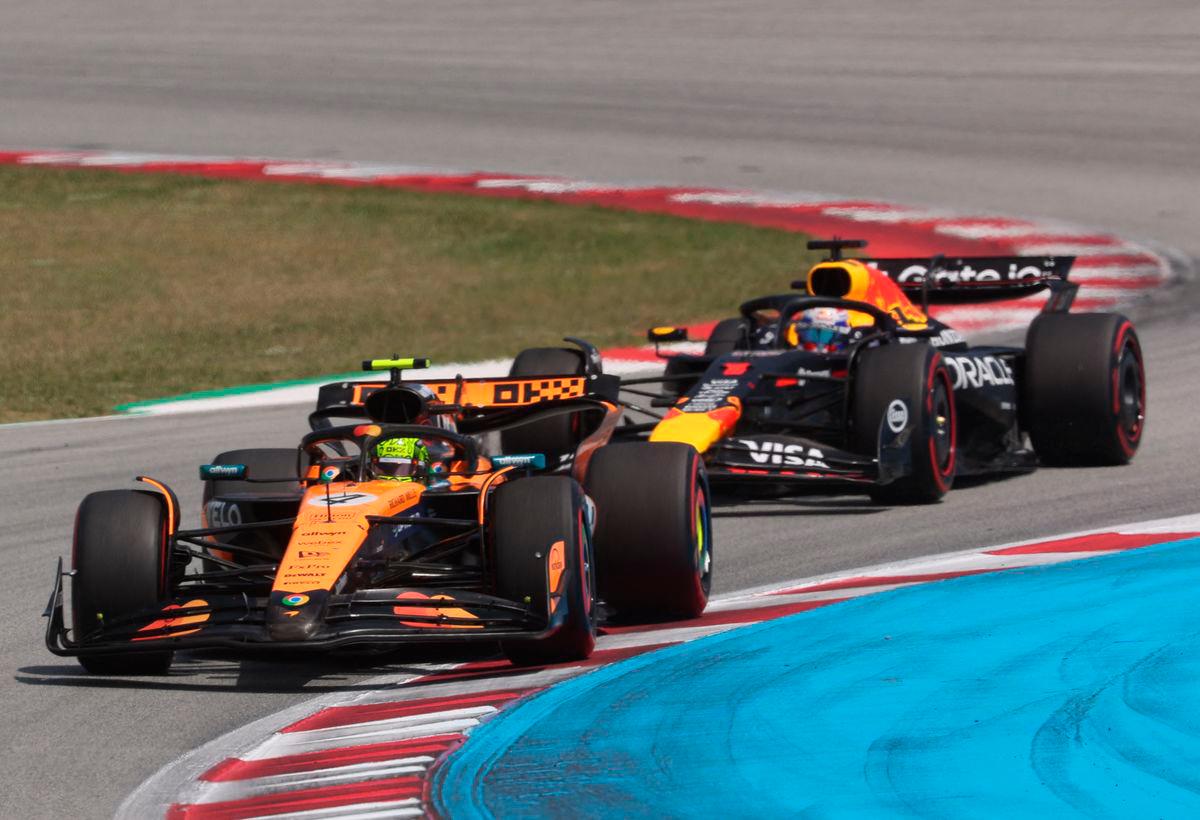 Red Bull’s Dutch driver Max Verstappen (R) and McLaren’s British driver Lando Norris compete during the Spanish Formula One Grand Prix at the Circuit de Catalunya in Montmelo, on the outskirts of Barcelona, on June 1, 2025. AFPpix