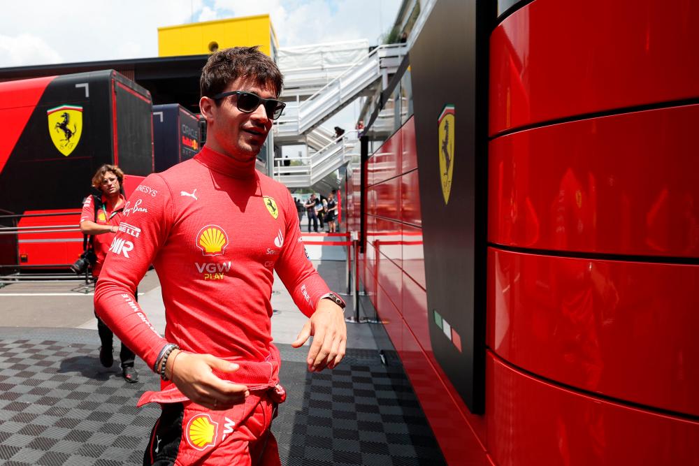 Ferrari’s Monegasque driver Charles Leclerc arrives for the first free practice session of the Spanish Formula One Grand Prix at the Circuit de Catalunya on June 2, 2023 in Montmelo, on the outskirts of Barcelona/AFPPix