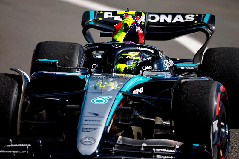 Mercedes’ British driver Lewis Hamilton celebrates after winning the Formula One British Grand Prix at the Silverstone motor racing circuit in Silverstone, central England, on July 7, 2024. - AFPpix