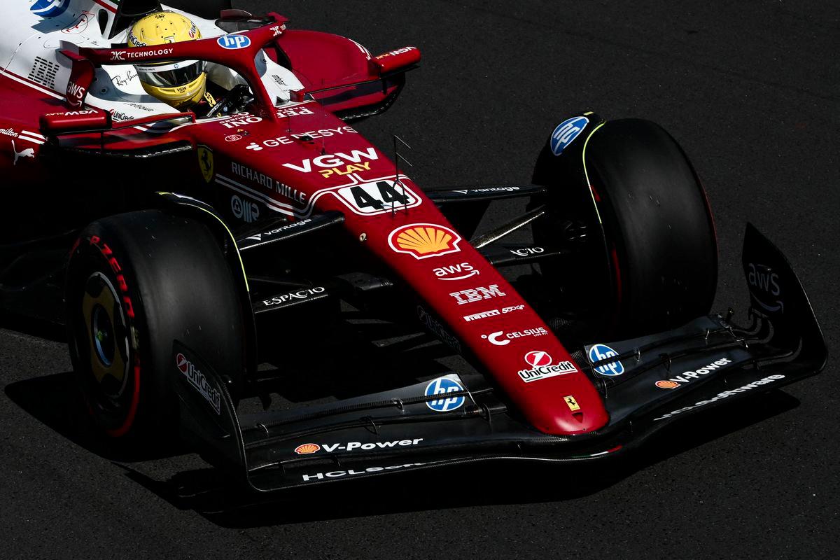 Ferrari's British driver Lewis Hamilton races during the first practice session ahead of the Italian Formula One Grand Prix at the Autodromo Nazionale Monza circuit, in Monza, northern Italy, on September 5, 2025. - AFPPIX