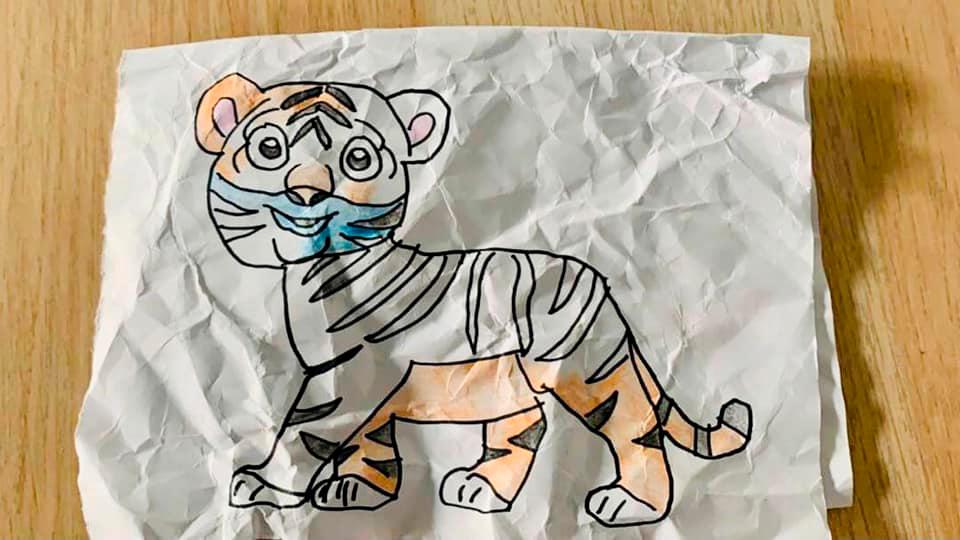 $!Azizy’s drawing of the tiger, which was salvaged by the team. – Facebook