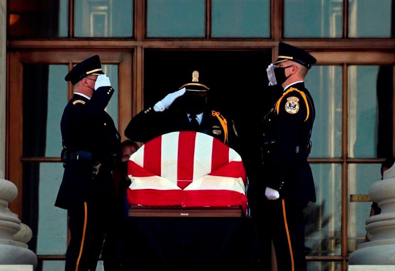 The casket of Ruth Bader Ginsburg is brought to the front of the Supreme Court for two days of public viewing. — AFP