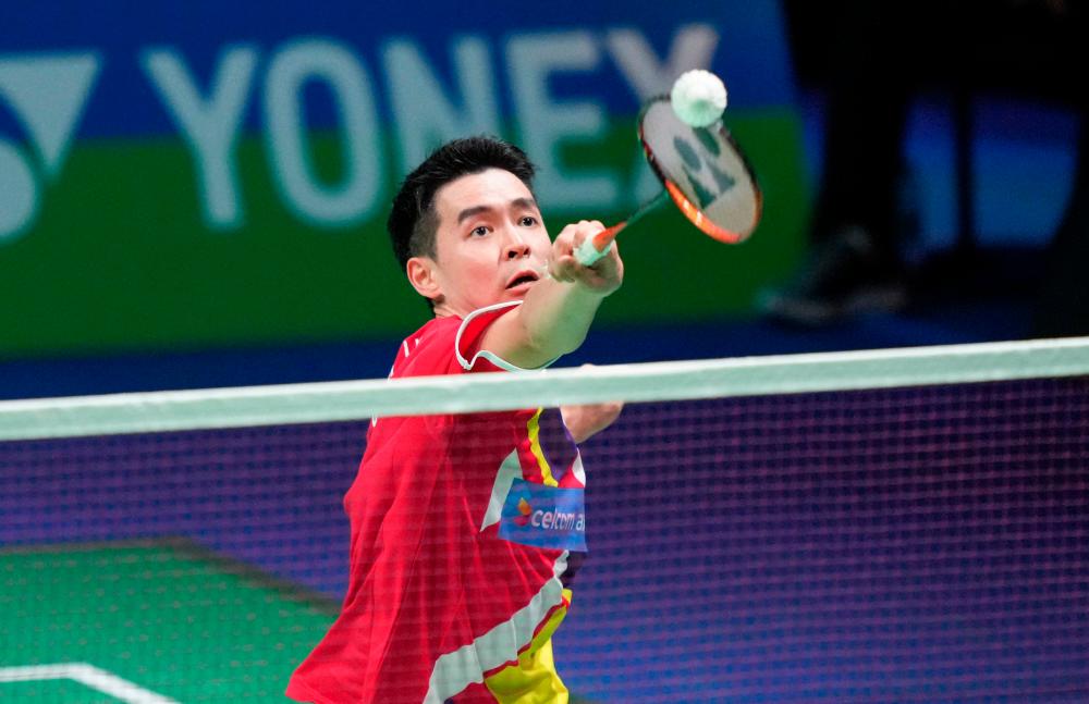 Malaysia’s Cheam June Wei plays a ball during a men’s single match of the Badminton Thomas Cup between Japan and Malaysia in Aarhus, Denmark, on October 14, 2021. AFPpix