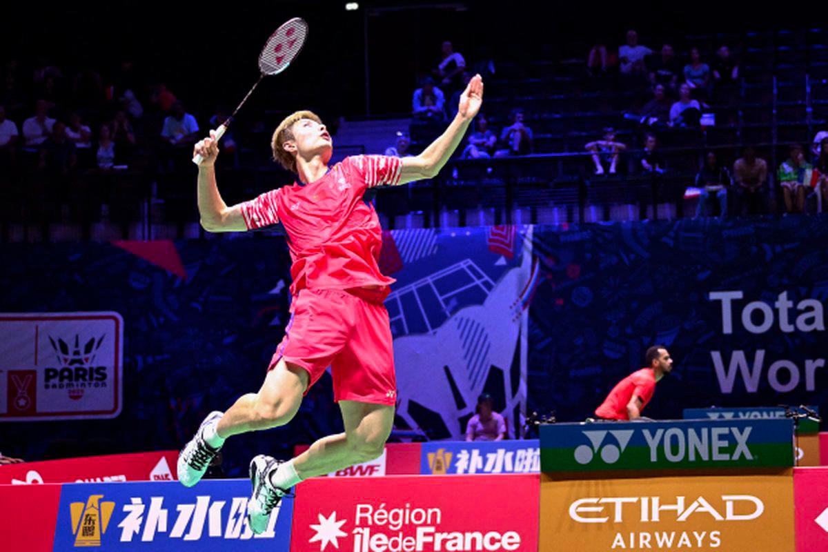 China's Shi Yu Qi hits a return to India's Lakshya Sen during their men's singles match at the badminton BWF World Championships at the Adidas Arena in Paris, on August 25, 2025. - AFPPIX