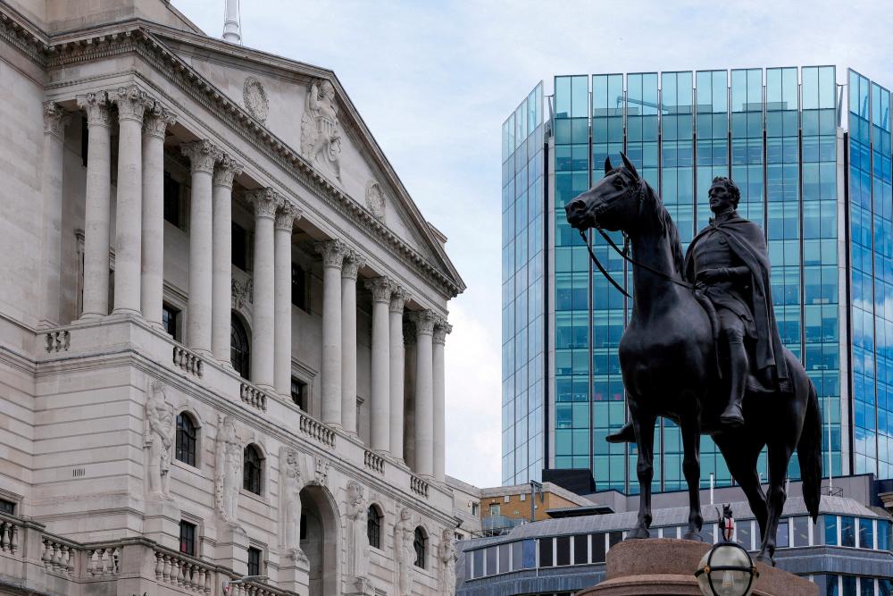A general view of the Bank of England building in London. Concerns that soaring inflation will become entrenched have spurred the central bank to increase interest rates. – Reuterspic