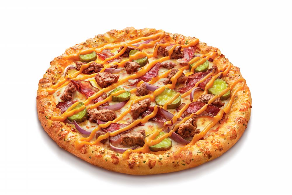 $!Cheeseburger pizza with smokey beef strip pizza.