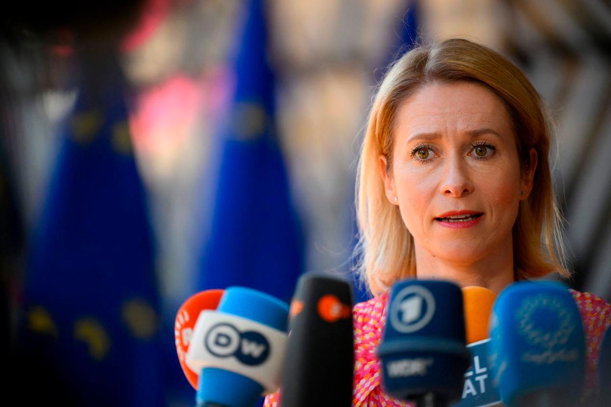 European Union for Foreign Affairs and Security Policy Kaja Kallas answers journalists questions as she arrives for a Defence Council meeting at the EU headquarters in Brussels on May 20, 2024.AFPpix
