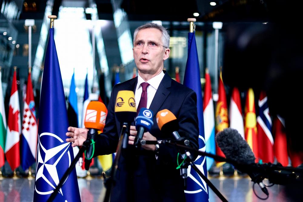NATO Secretary General Jens Stoltenberg gives a press conference prior to the meeting of NATO defence ministers on the Russia-West tensions at the NATO Headquarter in Brussels on February 16, 2022. AFPPIX