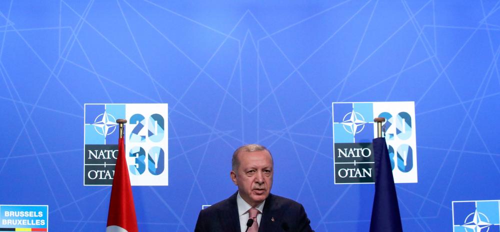 Turkey's President Recep Tayyip Erdogan gives a press conference after the NATO summit at the North Atlantic Treaty Organization (NATO) headquarters in Brussels on June 14, 2021. – AFP