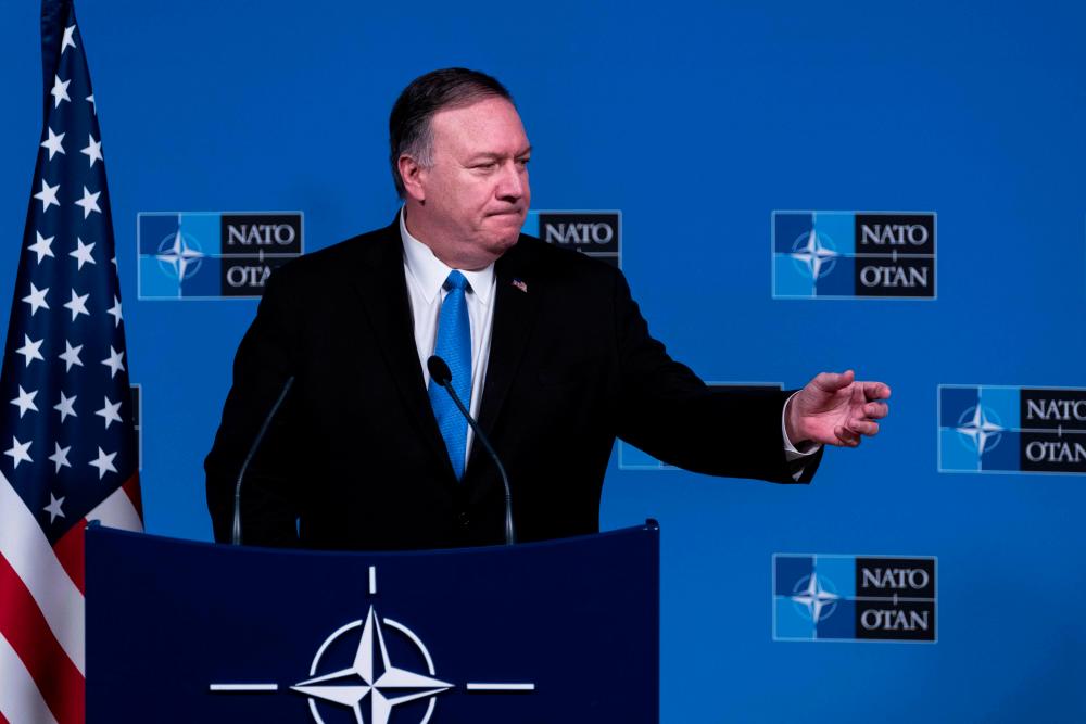 US Secretary of State Mike Pompeo speaks during a press conference as part of a Foreign Ministers meeting at the Nato (North Atlantic Treaty Organization) headquarters in Brussels on Nov 20. — AFP