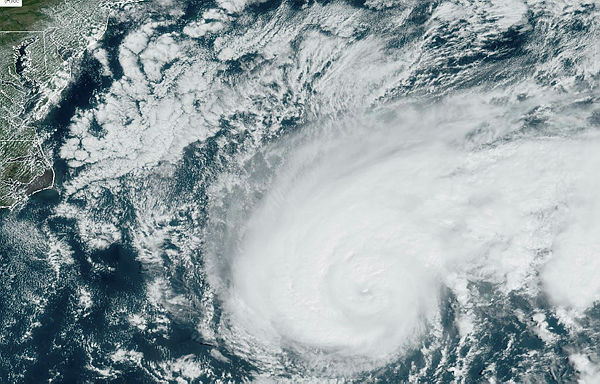 This satellite image obtained from NOAA/RAMMB, shows Tropical Storm Humberto on September 18, 2019 as it moves off the US east coast in the Atlantic Ocean. — AFP