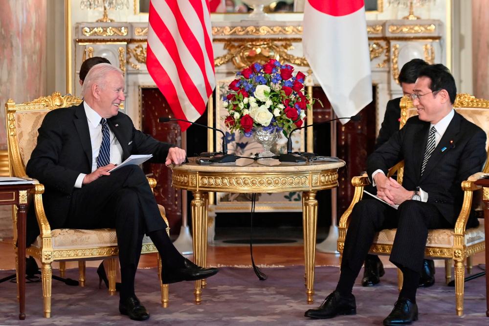 US President Joe Biden and Japan's Prime Minister Fumio Kishida attend the Japan-U.S. summit meeting at Akasaka Palace state guest house in Tokyo, Japan, May 23, 2022. David Mareuil/Pool via REUTERSpix
