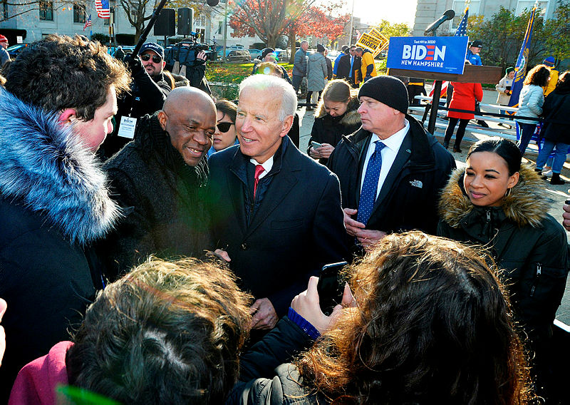 Former US Vice President and democratic candidate greets supporters at a rally outside the New Hampshire State House after filing paperwork for the New Hampshire democratic primary in Concord, New Hampshire Nov 8, 2019. — AFP
