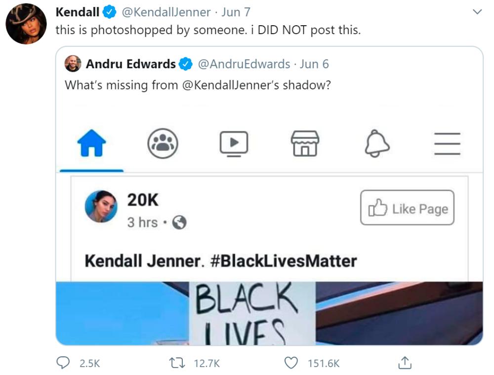 Screenshot from Kendall Jenner’s Twitter $!Screenshot from Kendall Jenner’s Twitter
