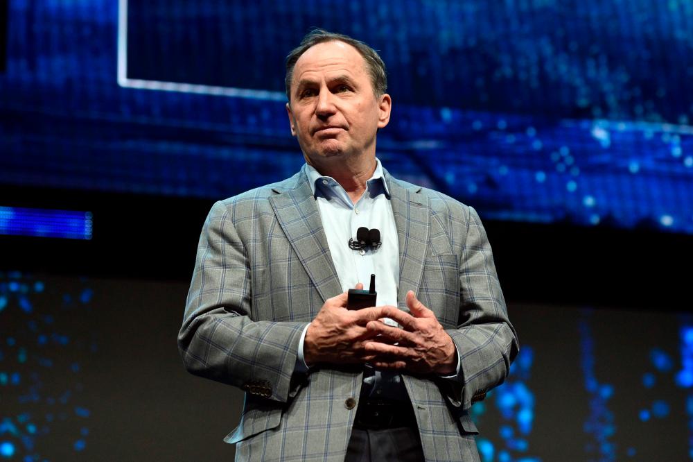 Swan speaking during an Intel press event for CES 2020 in Las Vegas in January 2020. – AFPPIX