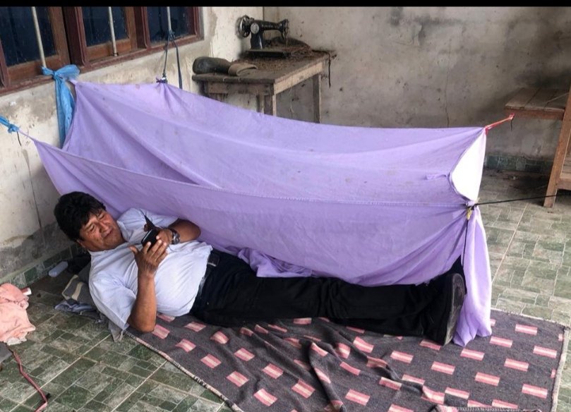 This handout photo obtained on Nov 11, 2019 from the Twitter account of Bolivian ex-President Evo Morales of him showing how he spent his first night at an undisclosed placed after resigning. — AFP