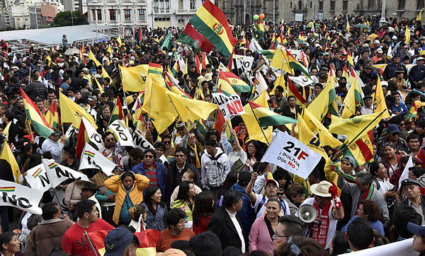 Opposition parties and civil society organizations hold a demonstration in San Francisco square to protest the candidacy of President Evo Morales in the October elections — AFP