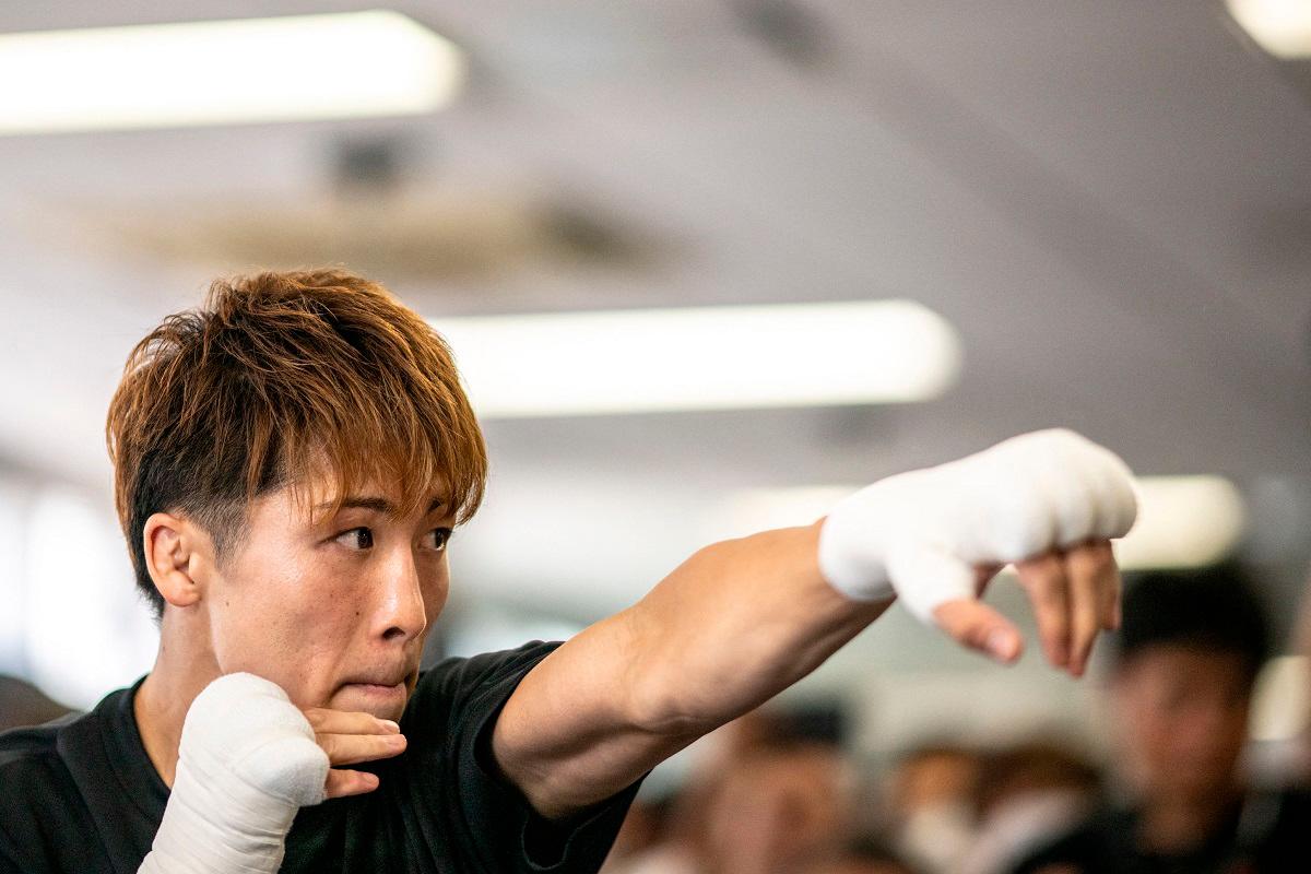 Japan’s Naoya Inoue takes part in a training session ahead of his super-bantamweight world title fight against Uzbekistan’s Murodjon Akhmadaliev, in Yokohama on September 2, 2025. - Philip FONG / AFP