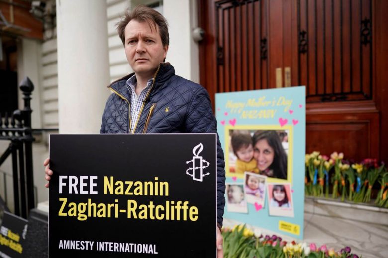 Richard Ratcliffe, husband of British-Iranian dual national Nazanin Zaghari-Ratcliffe, outside the Iranian Embassy in London, Britain, on March 31, 2019. — Reuters