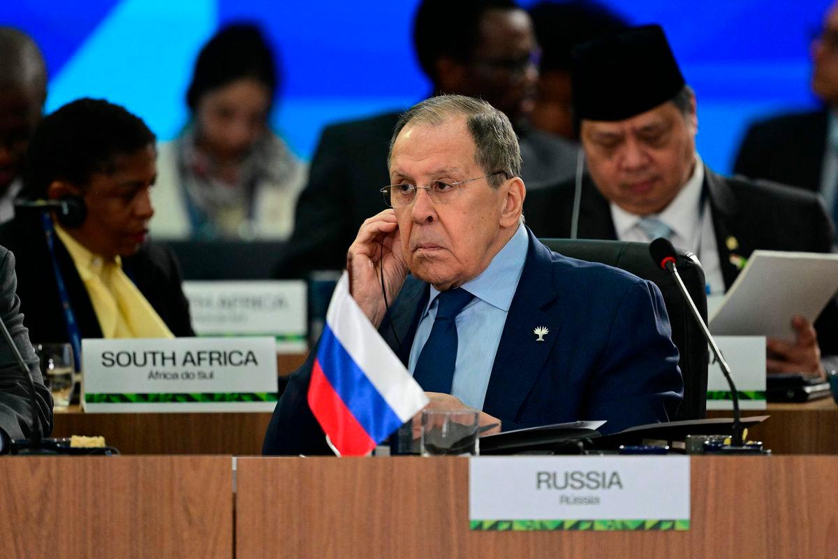 Russia’s Foreign Minister Sergei Lavrov attends a plenary session of the BRICS summit in Rio de Janeiro, Brazil, on July 7, 2025. (Photo by Pablo PORCIUNCULA / AFP)