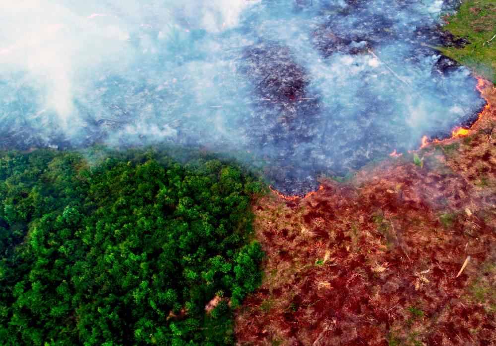 Aerial view of a large forest fire in Ramal do Cinturao Verde, in the Janauaca District, Careiro Castanho, 113 km from Manaus, Amazon region, Brazil, on Aug 4, 2020. — AFP