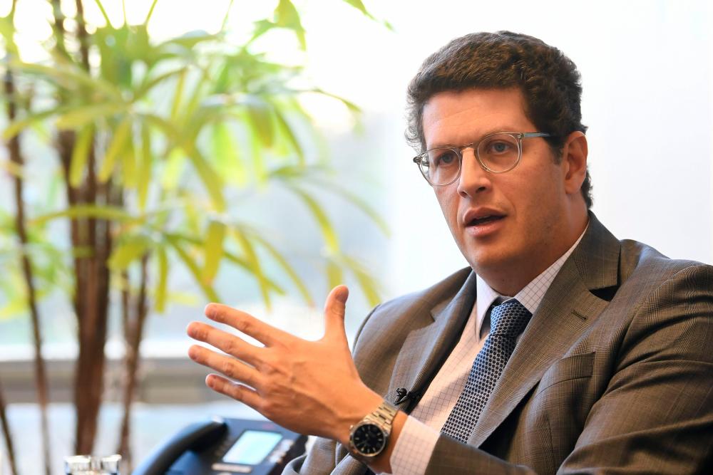 Brazilian Environment Minister Ricardo Salles offers an interview to AFP at his office in Brasilia, on August 4, 2020. — AFP