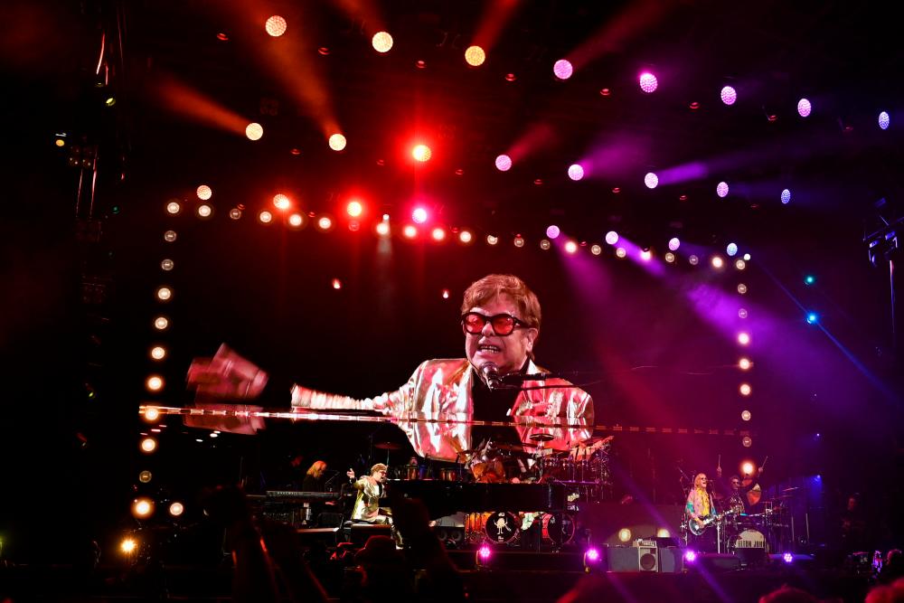 British legendary singer Elton John performs on the Pyramid Stage on day 5 of the Glastonbury festival in the village of Pilton in Somerset, southwest England, on June 25, 2023. AFPPIX