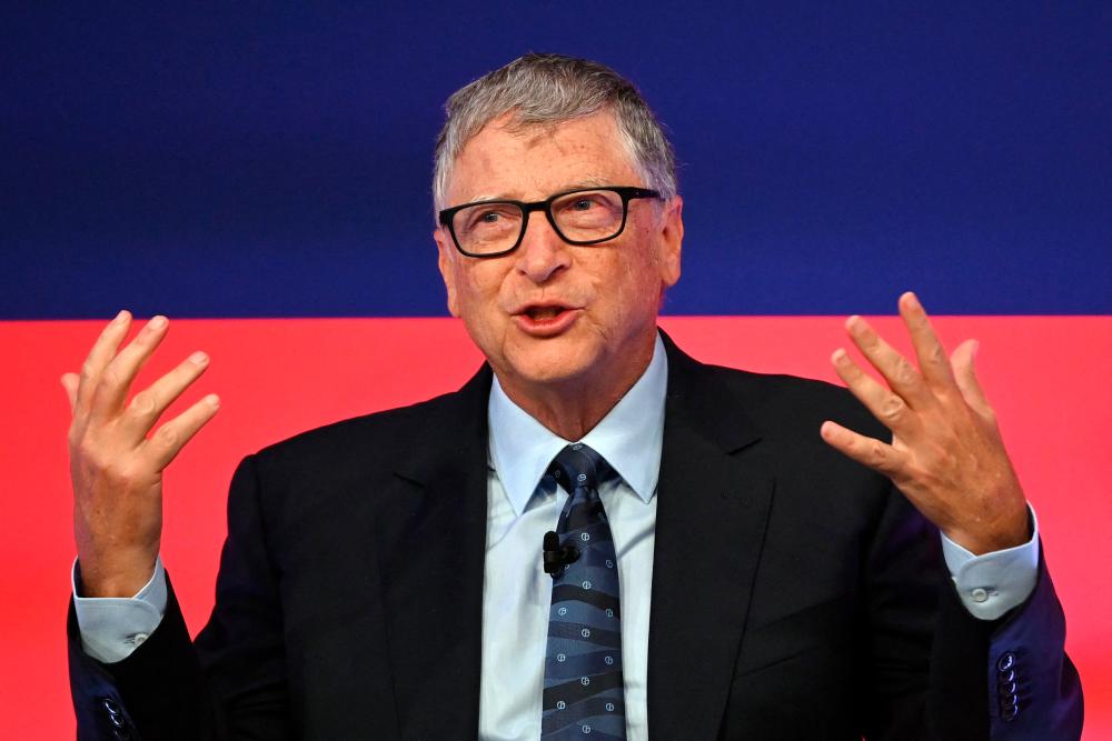 Microsoft founder-turned-philanthropist Bill Gates delivers a speech during the Global Investment Summit at the Science Museum in London on October 19, 2021. AFPpix