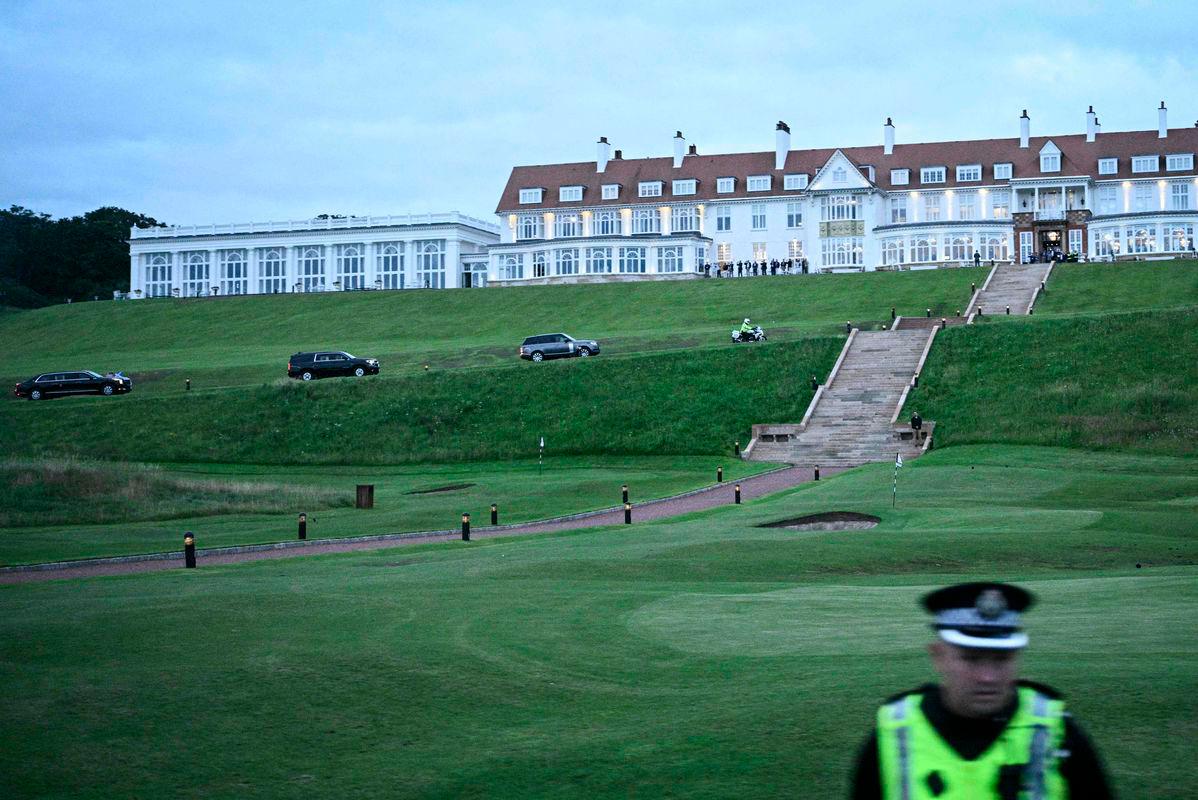 US President Donald Trump and his delegation arrive at the Trump Turnberry Golf Courses, in Turnberry, on the south west coast of Scotland - AFPPix