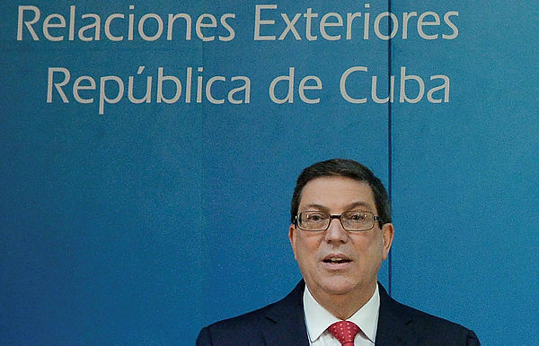 Cuban Foreign Minister Bruno Rodriguez gives a press conference at the Foreign Ministry in Havana on Feb 19, 2019 where he denied US President Donald Trump’s claim of Cuban troops in Venezuela. — AFP