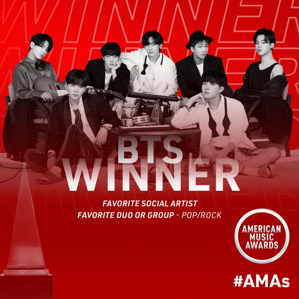 BTS scored two wins at the 2020 American Music Awards