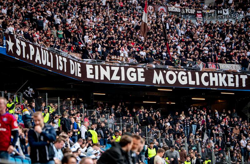 St Pauli fans display a banner reading 'St Pauli is the only possibility' prior to the Bundesliga second division football match Hamburger SV vs FC St Pauli in Hamburg, northern Germany, on May 3, 2024. - AFPPIX