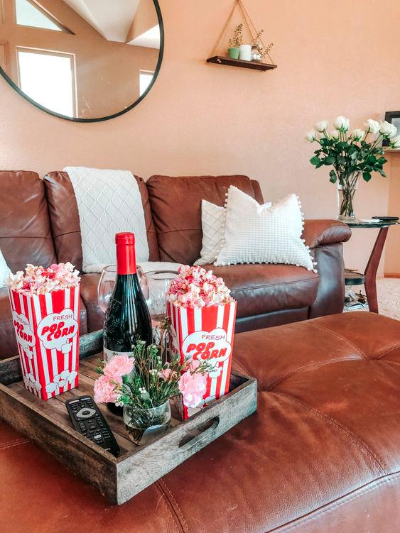 $!For a home date, bring popcorn, champagne, and a wonderful movie.