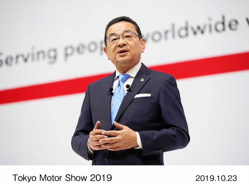 $!Honda Motor Co Ltd president, representative director and CEO Takahiro Hachigo speaking to the media right before unveiling the new Honda Fit.