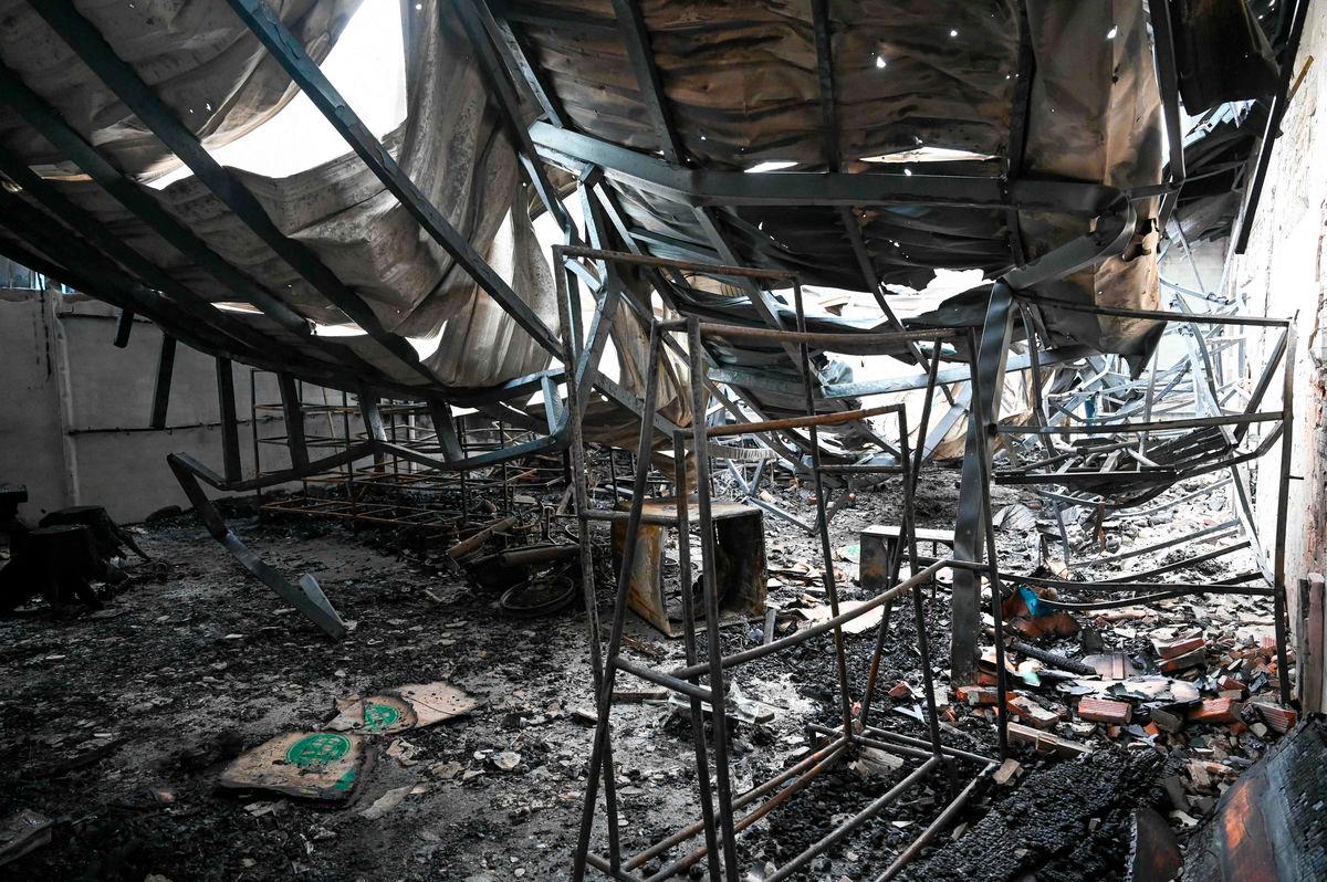 The interior of a damaged building is seen at a village near the Cambodia-Thailand border in Oddar Meanchey province on July 30, 2025, after cross-border clashes between the two nations killed at least 43 on both sides. - AFPPix