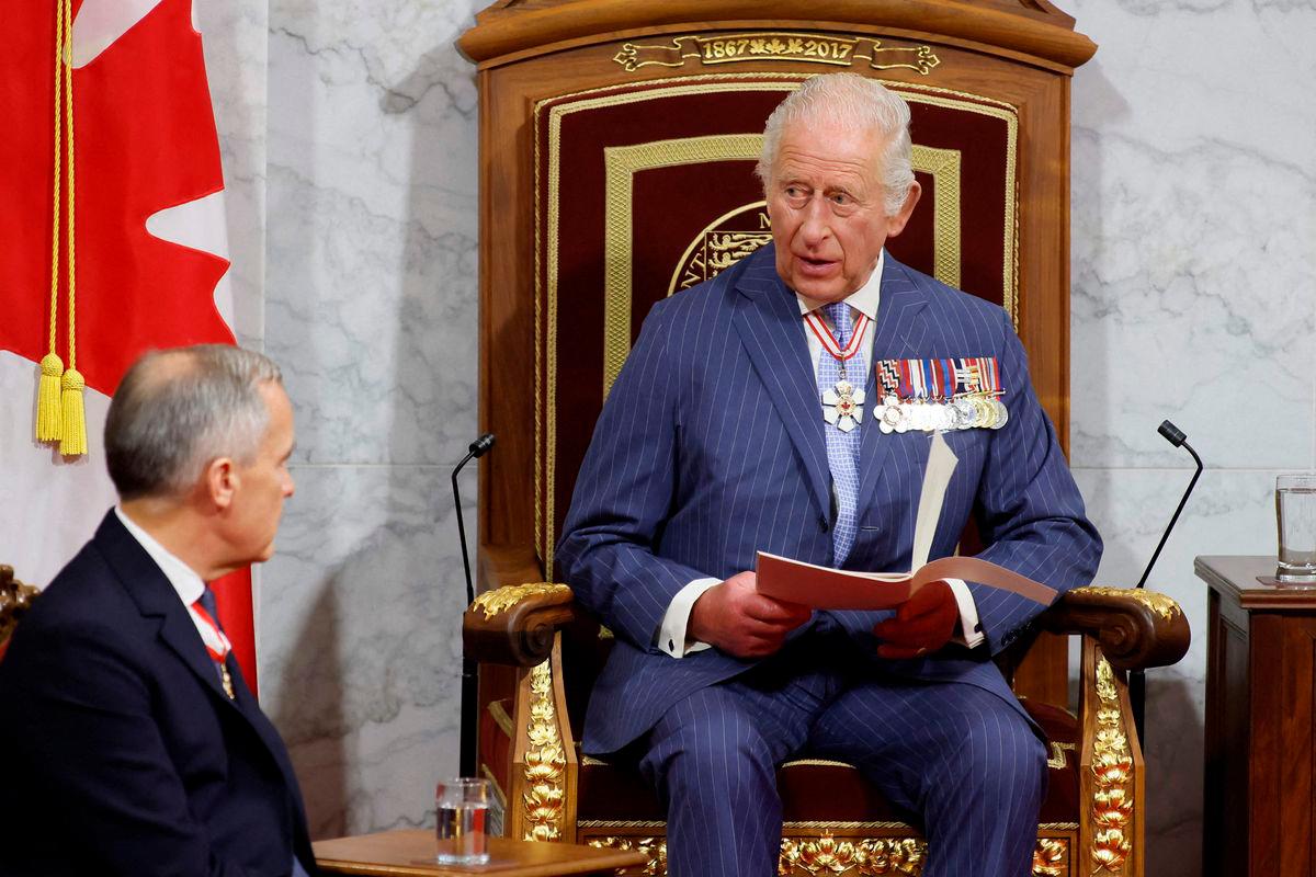 Britain's King Charles III speaks as Canadian Prime Minister Mark Carney looks on during the opening the first session of the 45th Parliament of Canada at the Senate of Canada in Ottawa on May 27, 2025. AFPpix