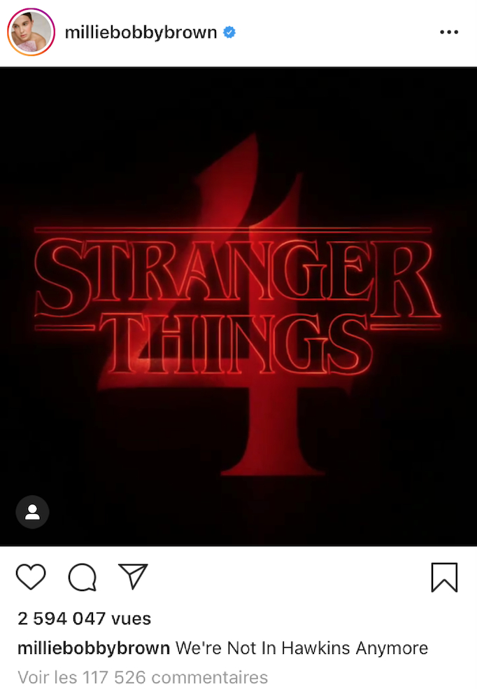 Netflix announced the fourth series by tweeting a video along with the tag line “We’re not in Hawkins anymore,“ a reference to the fictional Indiana town where the story began. © Instagram - Millie Bobby Brown- Netflix